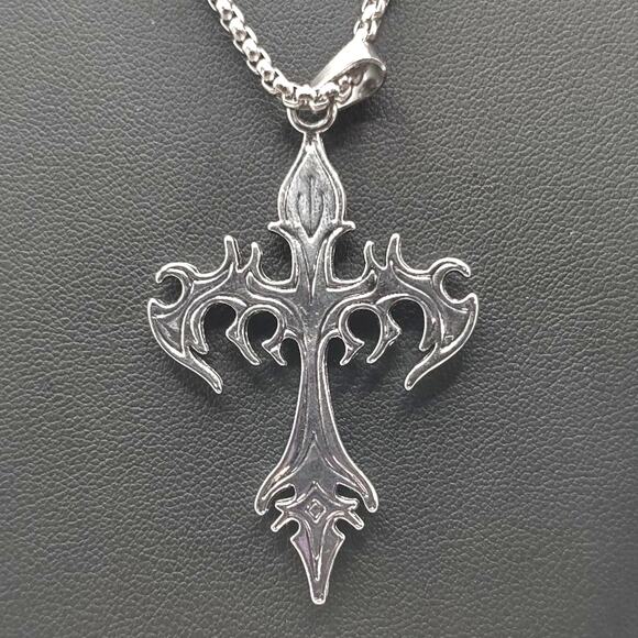 Men Stainless Steel Biker Style Cross Necklace Christian Valentines Birthday Gift